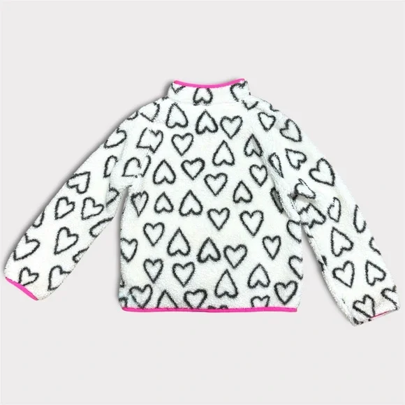 Cat & Jack Heart Fleece Pullover with Pink Trim Girls 7 - 8 Valentine’s Jacket - Picture 2 of 3